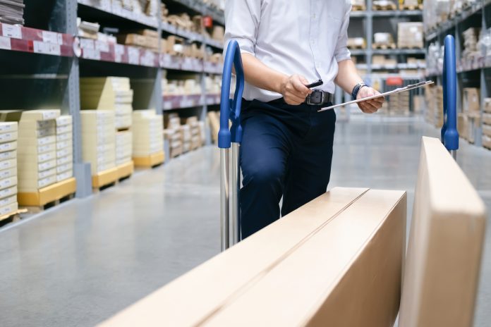 Warehouse worker checking goods at warehouse.